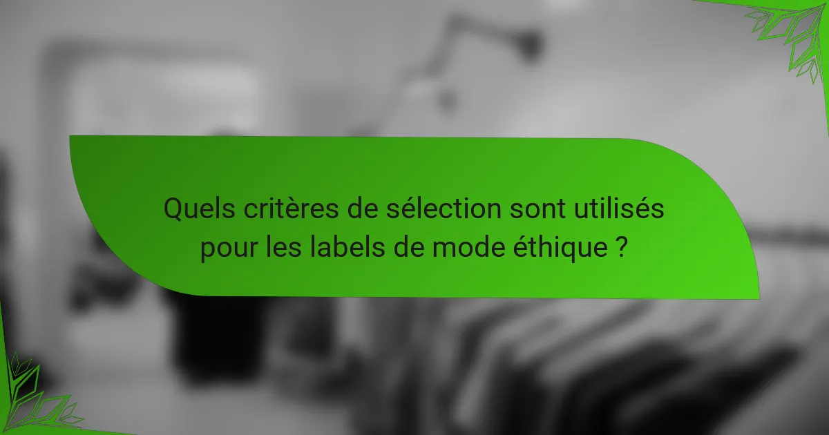 Quels critères de sélection sont utilisés pour les labels de mode éthique ?