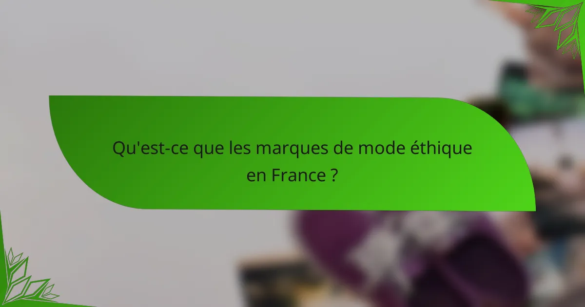 Qu'est-ce que les marques de mode éthique en France ?